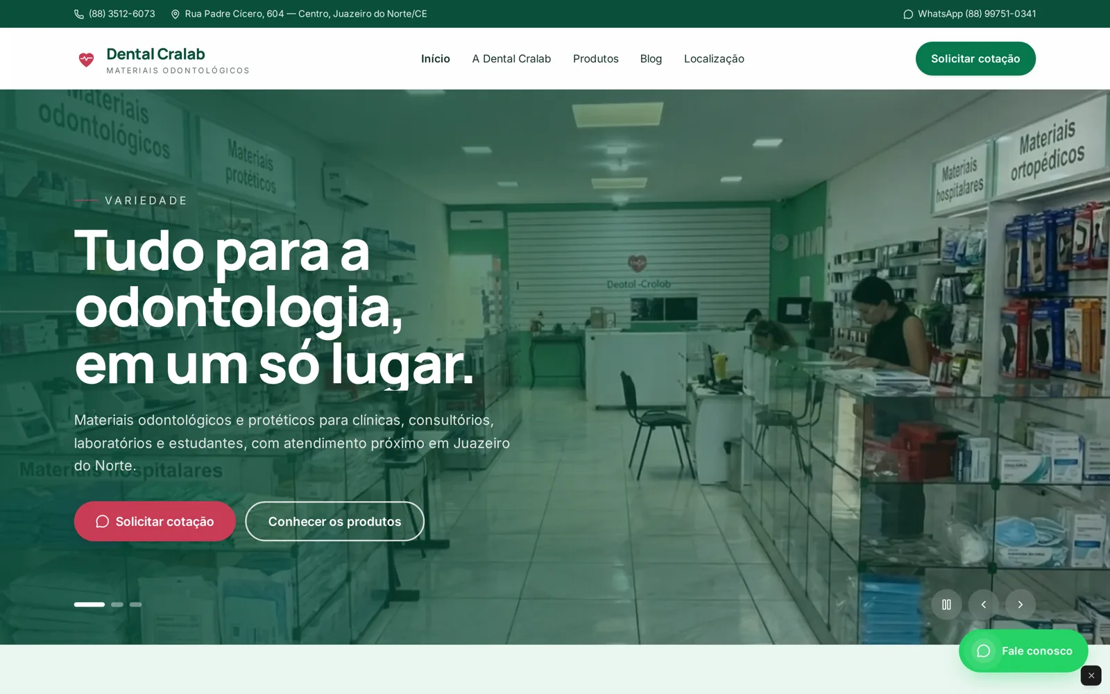 Capa do site da Dental Cralab — presença institucional em odontologia.